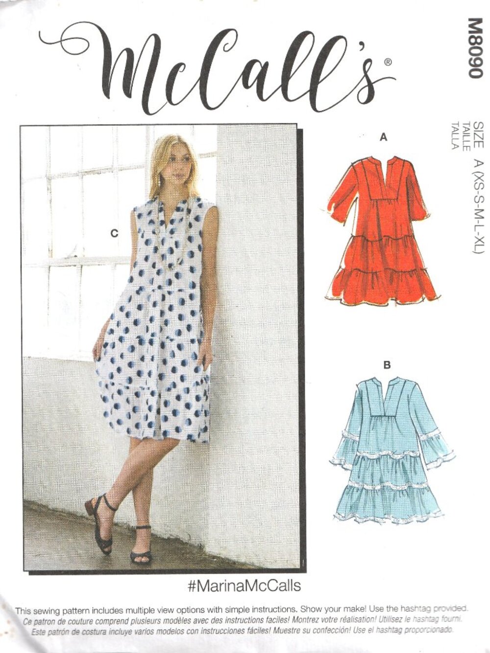 McCall's M8090 sewing pattern for DRESS in sizes XS S M L XL from 2020